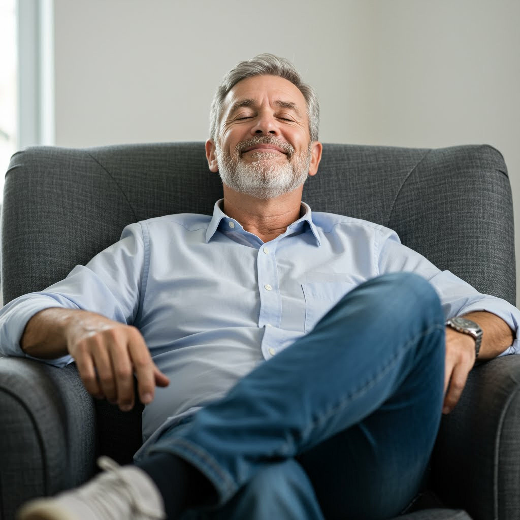 Happy man jogging in park after improving prostate health with ritual